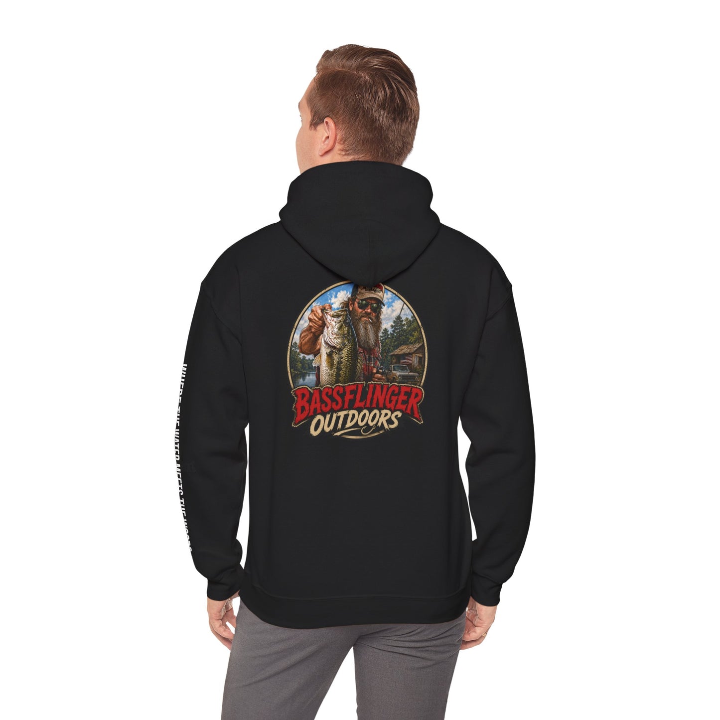 Bassflinger Outdoors Hoodie — Vintage Fisherman Graphic Fishing Hoodie