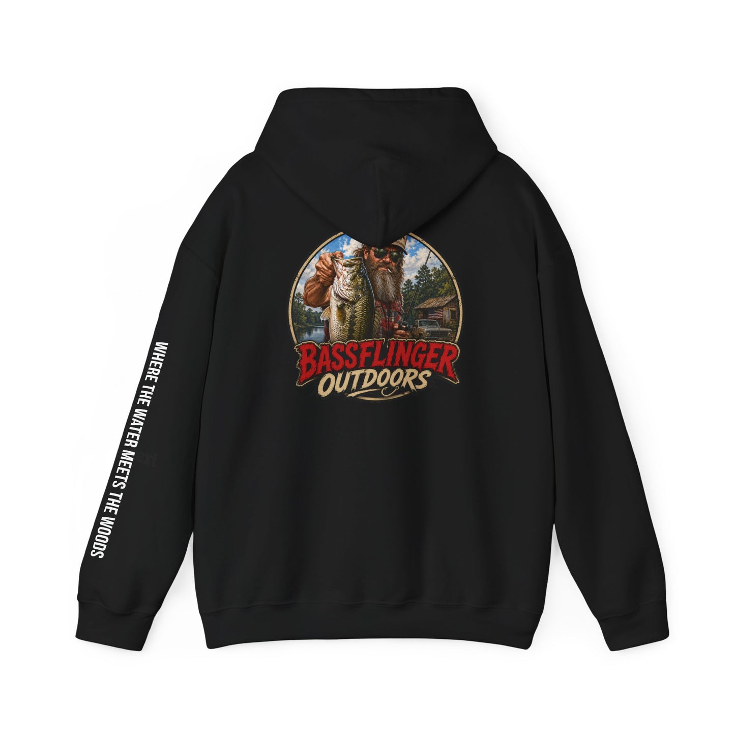 Bassflinger Outdoors Hoodie — Vintage Fisherman Graphic Fishing Hoodie