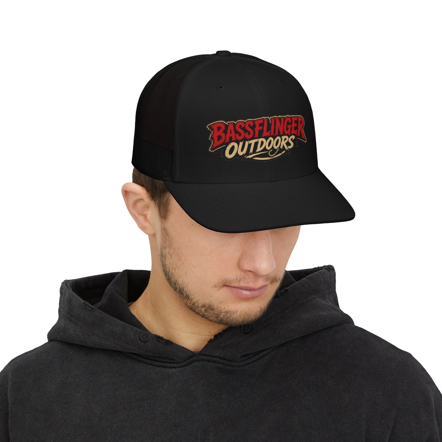 Trucker Cap — "Bassflinger Outdoors" Embroidered Fishing Snapback